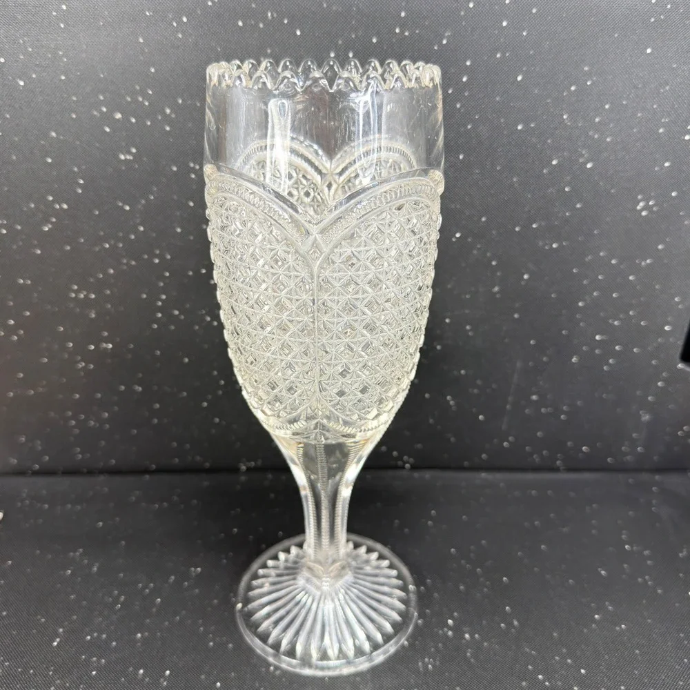 Indiana Austrian Glass Vase Antique Clear Pressed Glass Scalloped Rim 10 inch